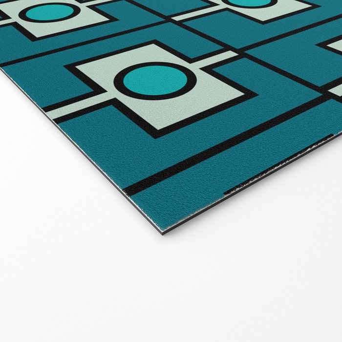 Mid Century Modern Rektangel Geometric Pattern in Teal Blue and Turquoise Welcome Mat Gallery Image 2