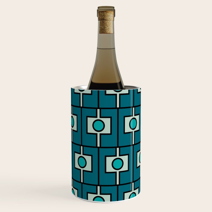 Mid Century Modern Rektangel Geometric Pattern in Teal Blue and Turquoise Wine Chiller Gallery Image 3