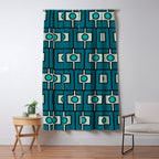 Mid Century Modern Rektangel Geometric Pattern in Teal Blue and Turquoise Window Curtain Gallery Image 5