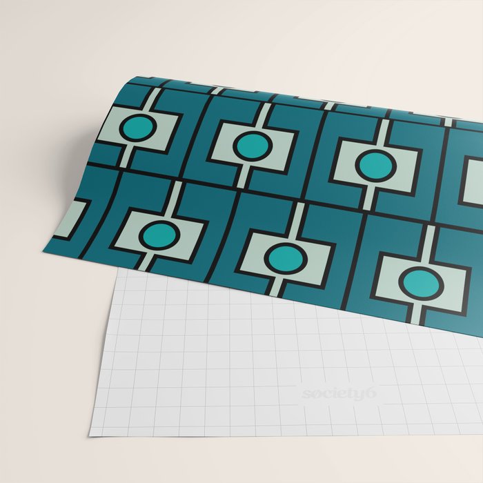 Mid Century Modern Rektangel Geometric Pattern in Teal Blue and Turquoise Wrapping Paper Gallery Image 2