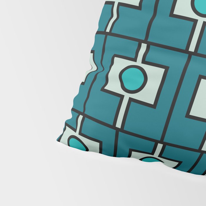 Mid Century Modern Rektangel Geometric Pattern in Teal Blue and Turquoise Pillow Sham Gallery Image 4