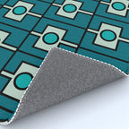 Mid Century Modern Rektangel Geometric Pattern in Teal Blue and Turquoise Rug Gallery Image 4
