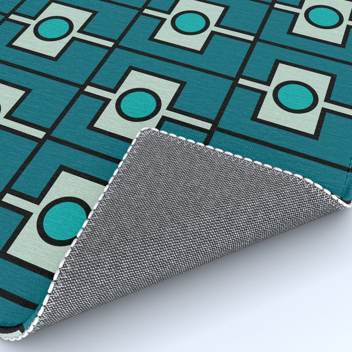 Mid Century Modern Rektangel Geometric Pattern in Teal Blue and Turquoise Rug Gallery Image 4