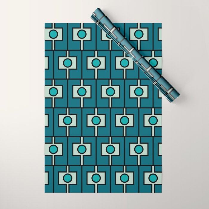 Mid Century Modern Rektangel Geometric Pattern in Teal Blue and Turquoise Wrapping Paper Gallery Image 1