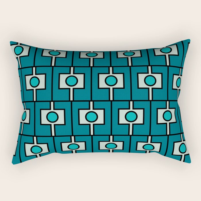 Mid Century Modern Rektangel Geometric Pattern in Teal Blue and Turquoise Rectangular Pillow Gallery Image 1