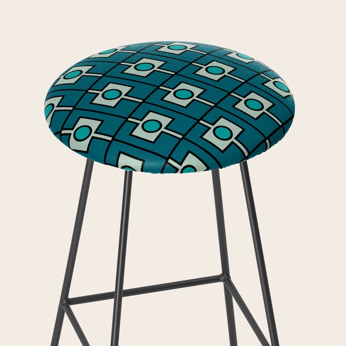 Mid Century Modern Rektangel Geometric Pattern in Teal Blue and Turquoise Stool Gallery Image 2