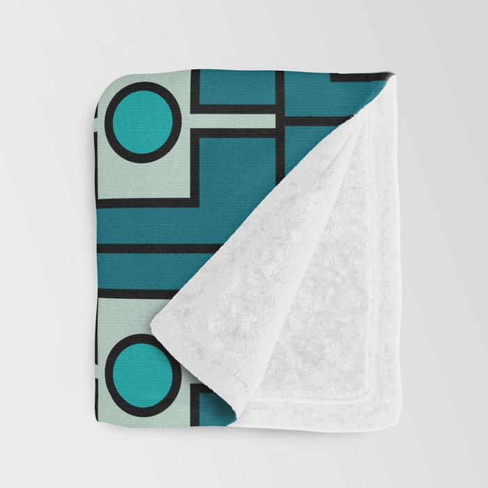 Mid Century Modern Rektangel Geometric Pattern in Teal Blue and Turquoise Throw Blanket Gallery Image 3
