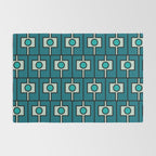 Mid Century Modern Rektangel Geometric Pattern in Teal Blue and Turquoise Rug Gallery Image 2