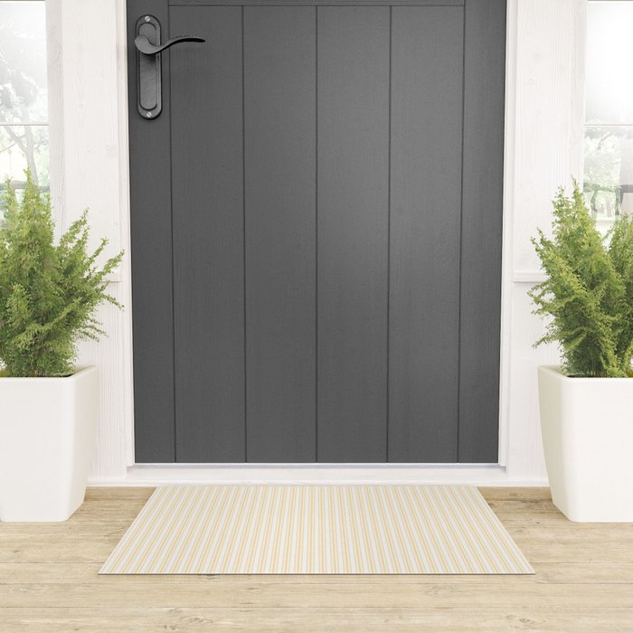 Classic Small Buttercup Yellow Pastel Butter French Mattress Ticking Double Stripes Welcome Mat Gallery Image 3