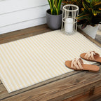 Classic Small Buttercup Yellow Pastel Butter French Mattress Ticking Double Stripes Outdoor Rug Gallery Image 2