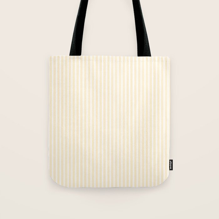 Classic Small Buttercup Yellow Pastel Butter French Mattress Ticking Double Stripes Tote Bag Gallery Image 1