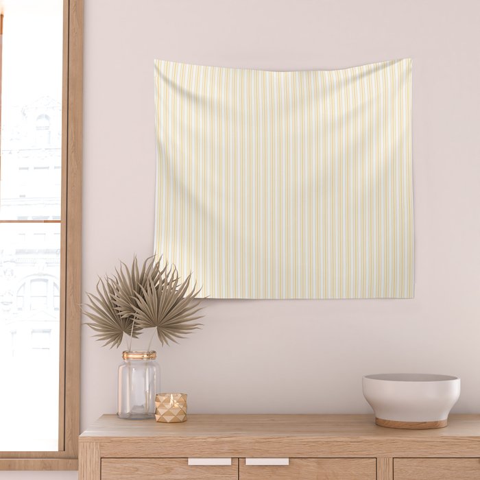 Classic Small Buttercup Yellow Pastel Butter French Mattress Ticking Double Stripes Wall Tapestry Gallery Image 2