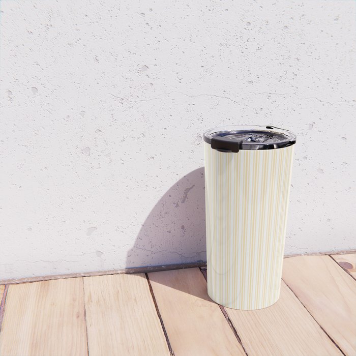 Classic Small Buttercup Yellow Pastel Butter French Mattress Ticking Double Stripes Travel Mug Gallery Image 4