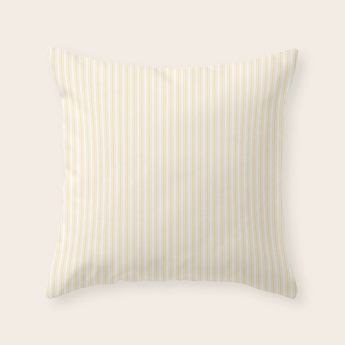 Classic Small Buttercup Yellow Pastel Butter French Mattress Ticking Double Stripes Throw Pillow Gallery Image 1