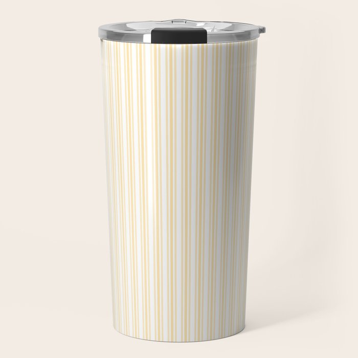 Classic Small Buttercup Yellow Pastel Butter French Mattress Ticking Double Stripes Travel Mug Gallery Image 1