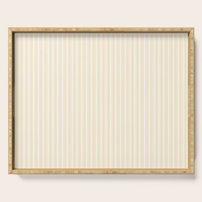 Classic Small Buttercup Yellow Pastel Butter French Mattress Ticking Double Stripes Serving Tray Gallery Image 1