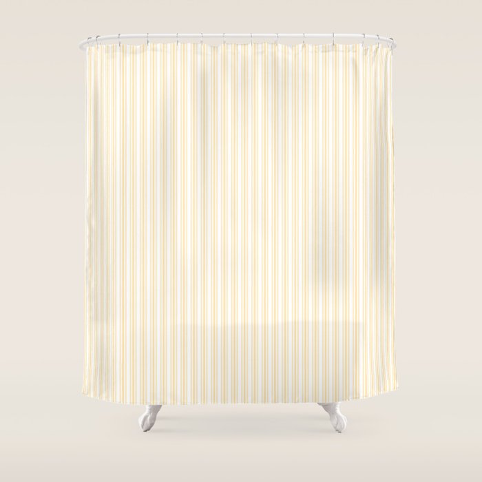 Classic Small Buttercup Yellow Pastel Butter French Mattress Ticking Double Stripes Shower Curtain Gallery Image 1