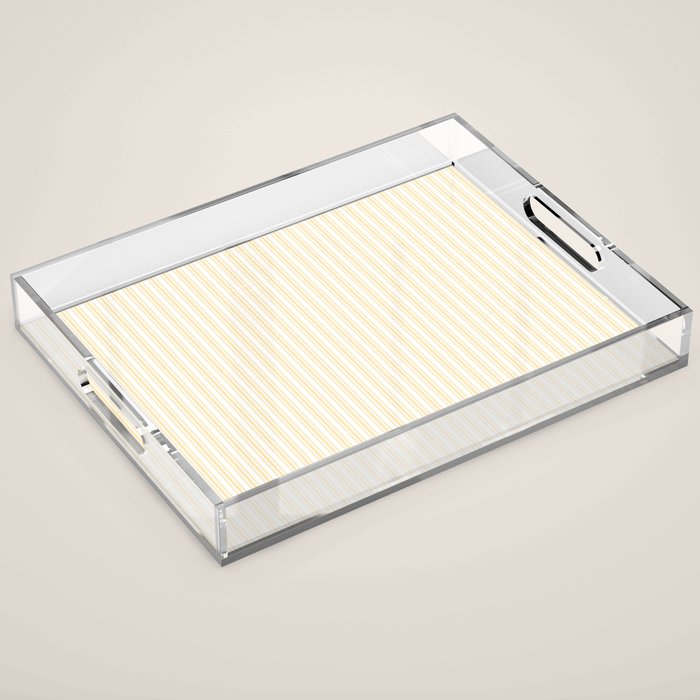Classic Small Buttercup Yellow Pastel Butter French Mattress Ticking Double Stripes Acrylic Tray Gallery Image 1