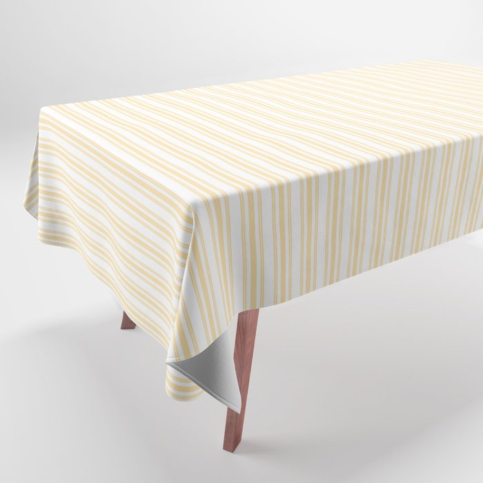 Classic Small Buttercup Yellow Pastel Butter French Mattress Ticking Double Stripes Tablecloth Gallery Image 1