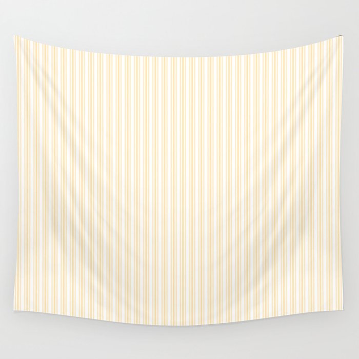 Classic Small Buttercup Yellow Pastel Butter French Mattress Ticking Double Stripes Wall Tapestry Gallery Image 1