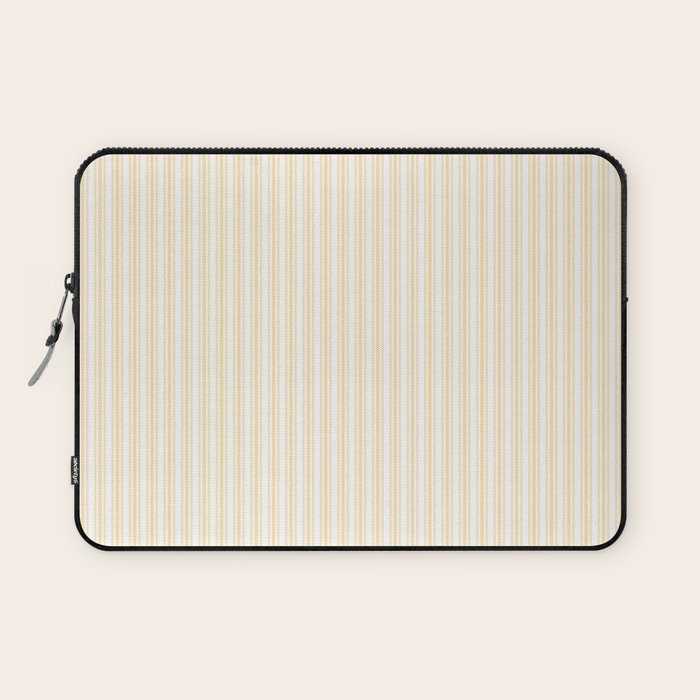 Classic Small Buttercup Yellow Pastel Butter French Mattress Ticking Double Stripes Laptop Sleeve Gallery Image 1