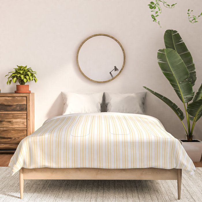 Classic Small Buttercup Yellow Pastel Butter French Mattress Ticking Double Stripes Comforter Gallery Image 3
