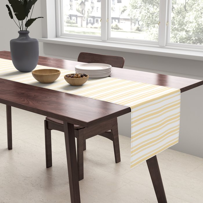 Classic Small Buttercup Yellow Pastel Butter French Mattress Ticking Double Stripes Table Runner Gallery Image 2