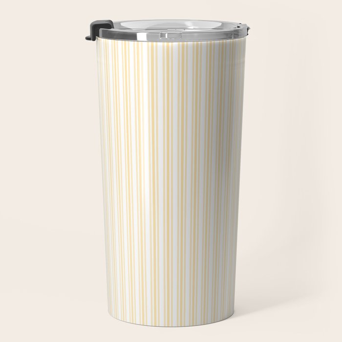 Classic Small Buttercup Yellow Pastel Butter French Mattress Ticking Double Stripes Travel Mug Gallery Image 3