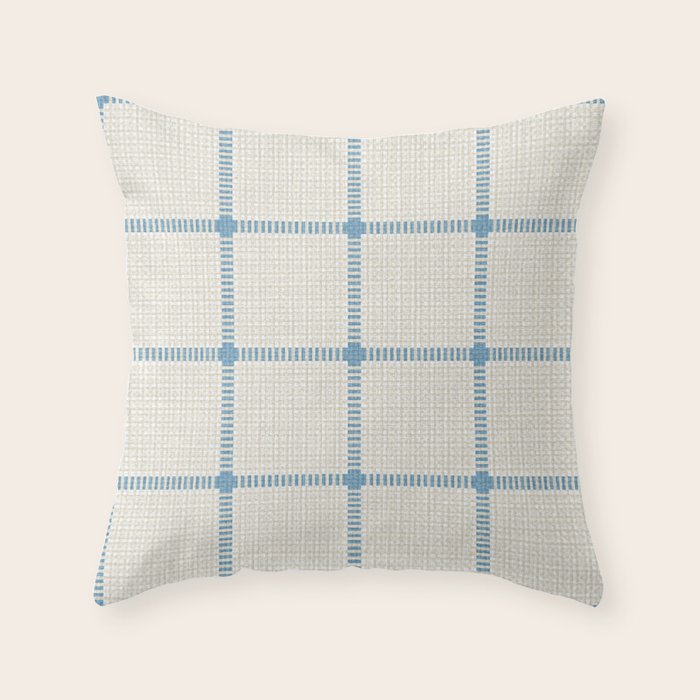 Woven Cross Check Cream x Seaside Blue Throw Pillow Gallery Image 6