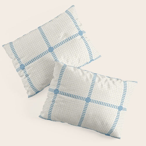 Woven Cross Check Cream X Seaside Blue Pillow Sham Gallery Image 3