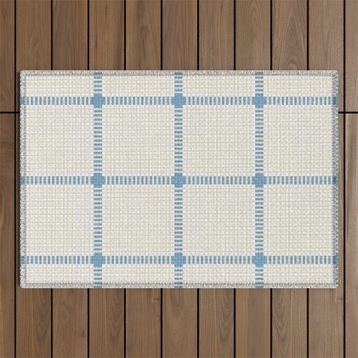 Woven Cross Check Cream x Seaside Blue Outdoor Rug Gallery Image 1