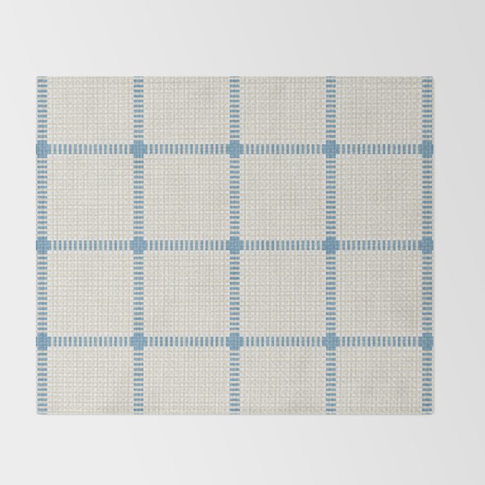 Woven Cross Check Cream x Seaside Blue Throw Blanket Gallery Image 2