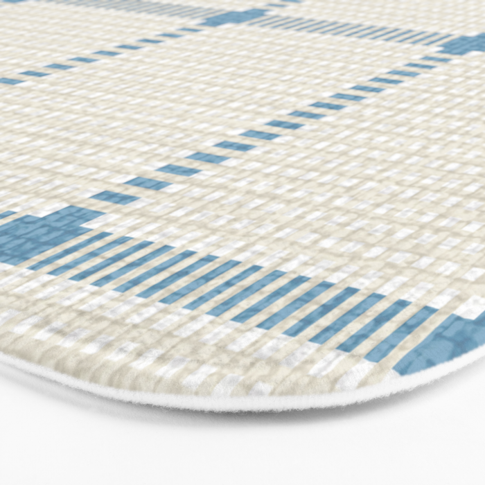 Woven Cross Check Cream x Seaside Blue Bath Mat Gallery Image 3