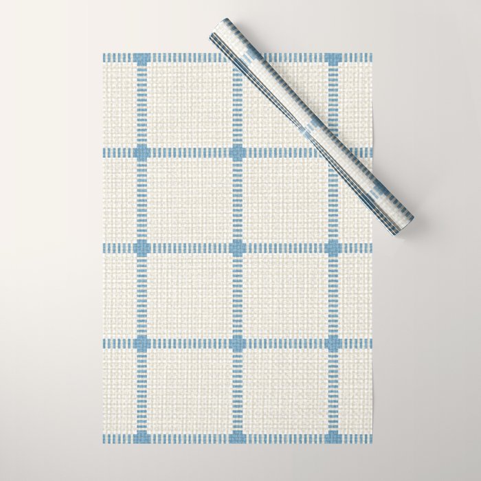 Woven Cross Check Cream x Seaside Blue Wrapping Paper Gallery Image 1
