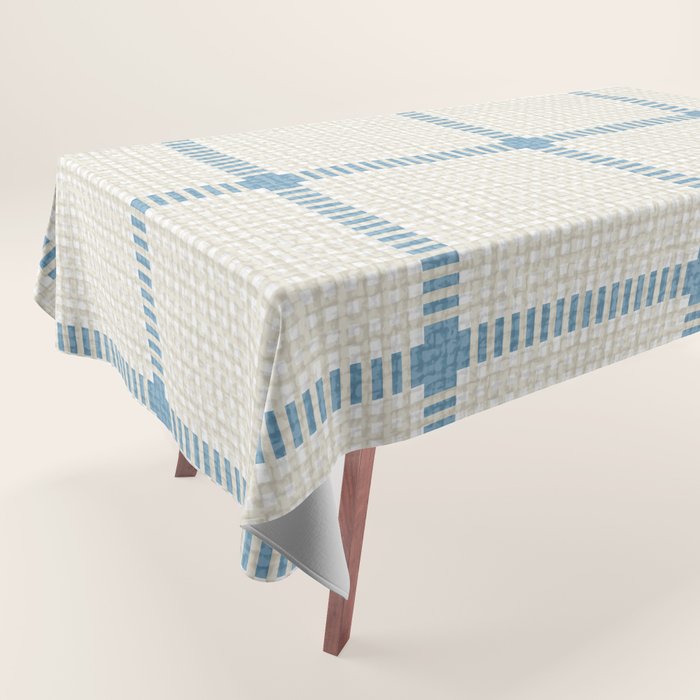 Woven Cross Check Cream x Seaside Blue Tablecloth Gallery Image 1