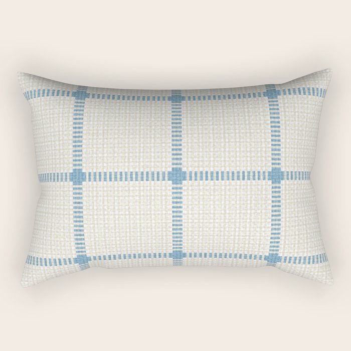Woven Cross Check Cream x Seaside Blue Rectangular Pillow Gallery Image 1