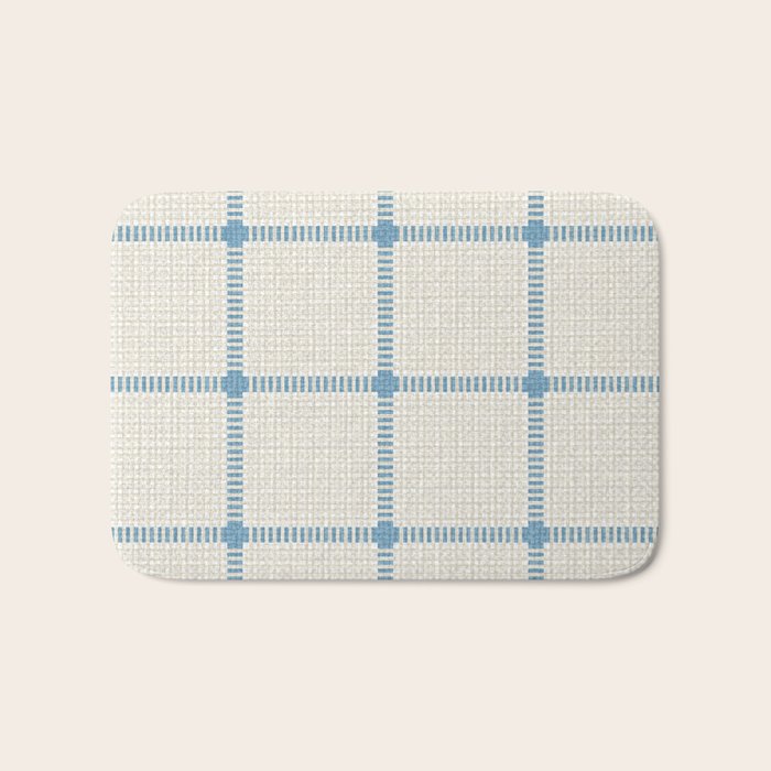 Woven Cross Check Cream x Seaside Blue Bath Mat Gallery Image 1