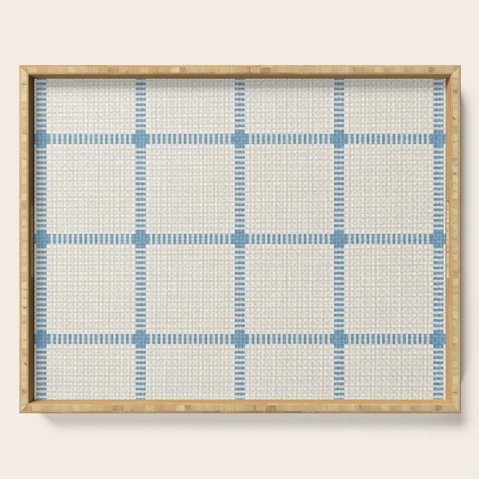 Woven Cross Check Cream x Seaside Blue Serving Tray Gallery Image 1