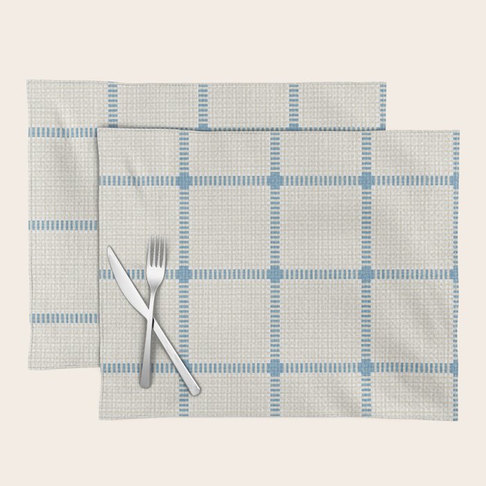 Woven Cross Check Cream x Seaside Blue Placemat Gallery Image 1