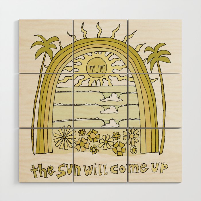 the sun will come up // retro surf art by surfy birdy Wood Wall Art Gallery Image 1