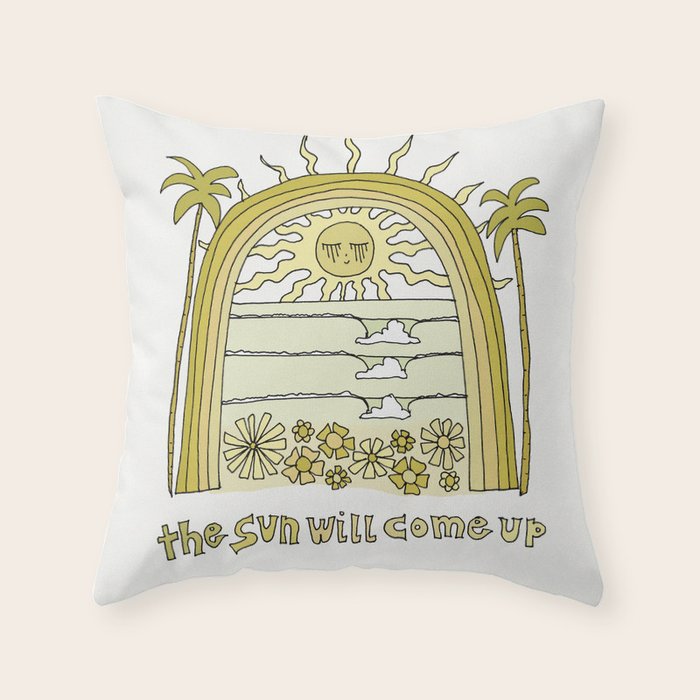 the sun will come up // retro surf art by surfy birdy Throw Pillow Gallery Image 6