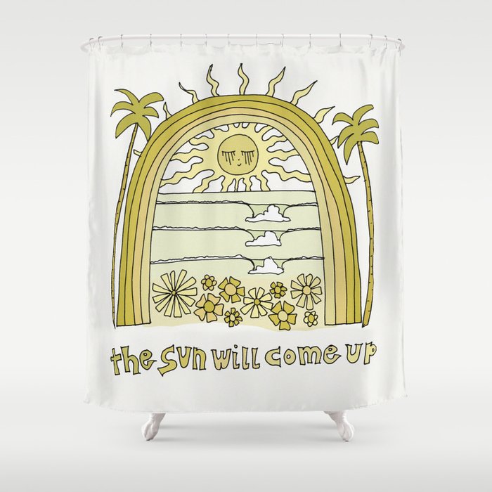the sun will come up // retro surf art by surfy birdy Shower Curtain Gallery Image 1