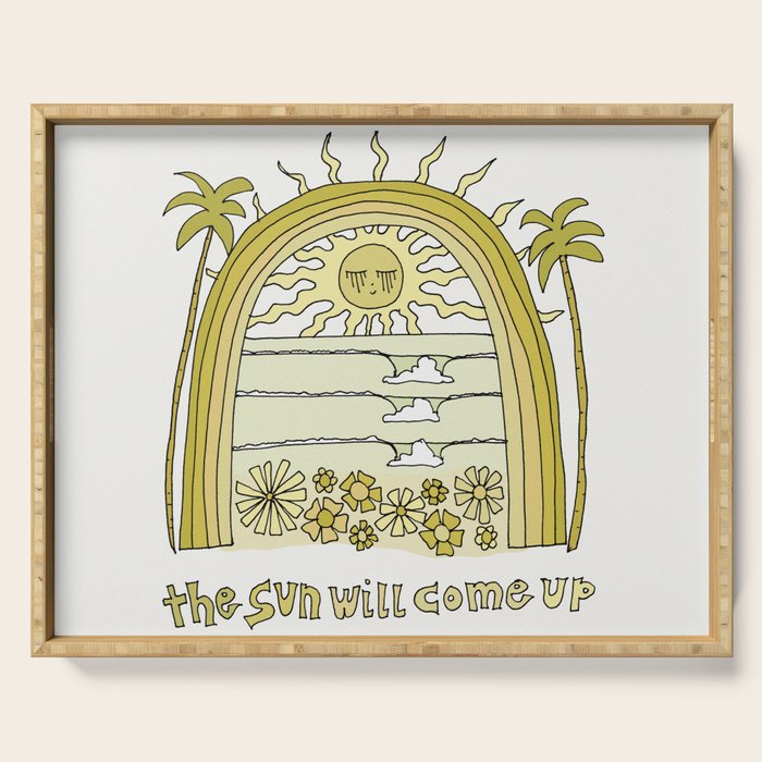 the sun will come up // retro surf art by surfy birdy Serving Tray Gallery Image 1