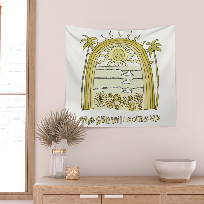 the sun will come up // retro surf art by surfy birdy Wall Tapestry Gallery Image 2