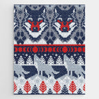 Fair isle knitting grey wolf // navy blue and grey wolves red moons and pine trees Jigsaw Puzzle Gallery Image 1