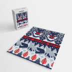 Fair isle knitting grey wolf // navy blue and grey wolves red moons and pine trees Jigsaw Puzzle Gallery Image 2