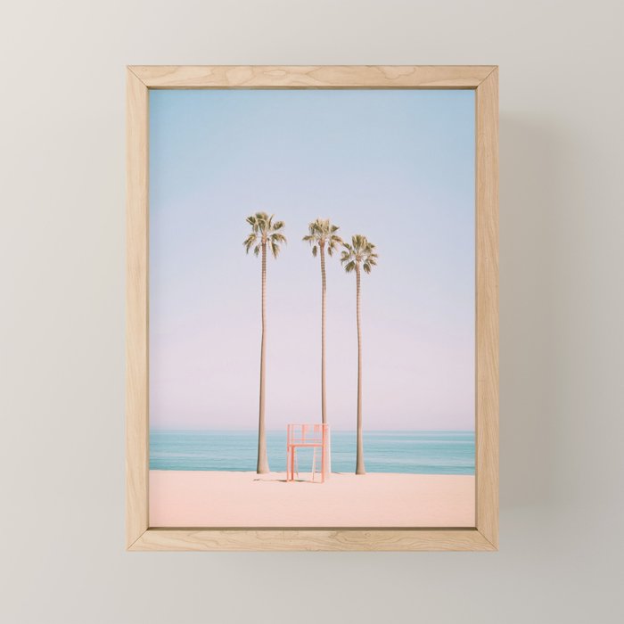 Three Palms on the Beach Minimalist Pastel AI Photography Mini Art Print Gallery Image 1