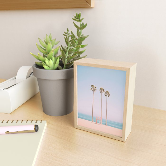 Three Palms on the Beach Minimalist Pastel AI Photography Mini Art Print Gallery Image 2
