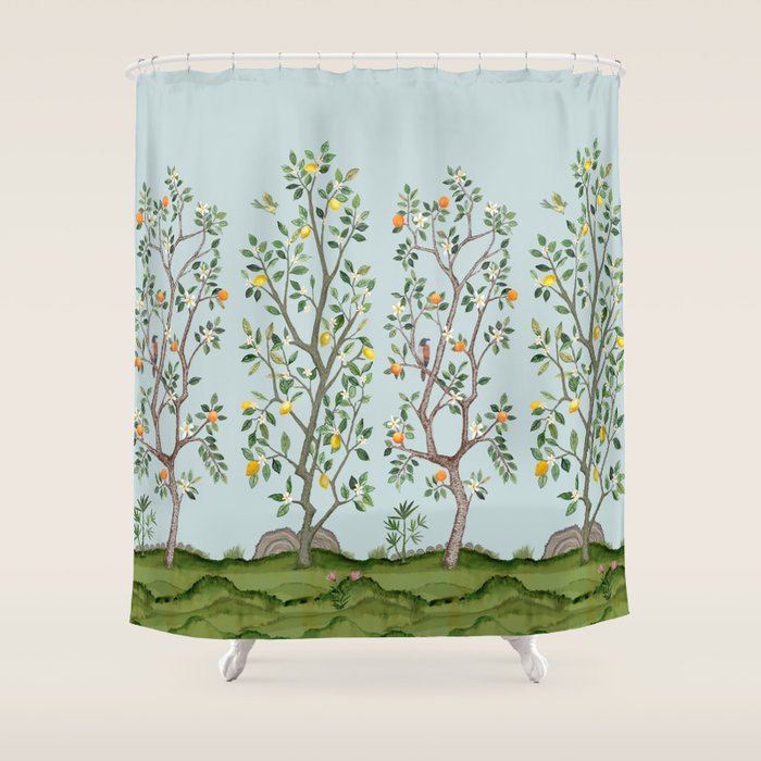 Chinoiserie Citrus Grove Mural Multicolor Shower Curtain Gallery Image 1