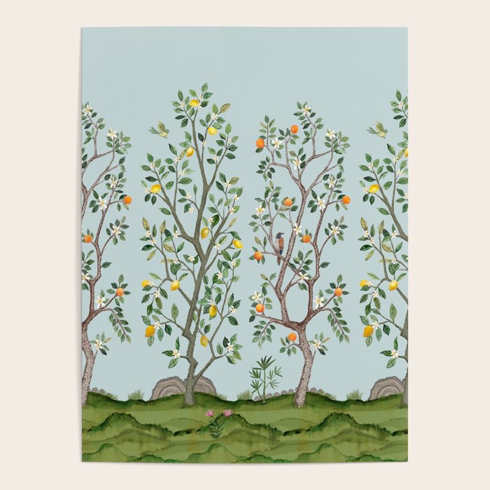 Chinoiserie Citrus Grove Mural Multicolor Poster Gallery Image 4
